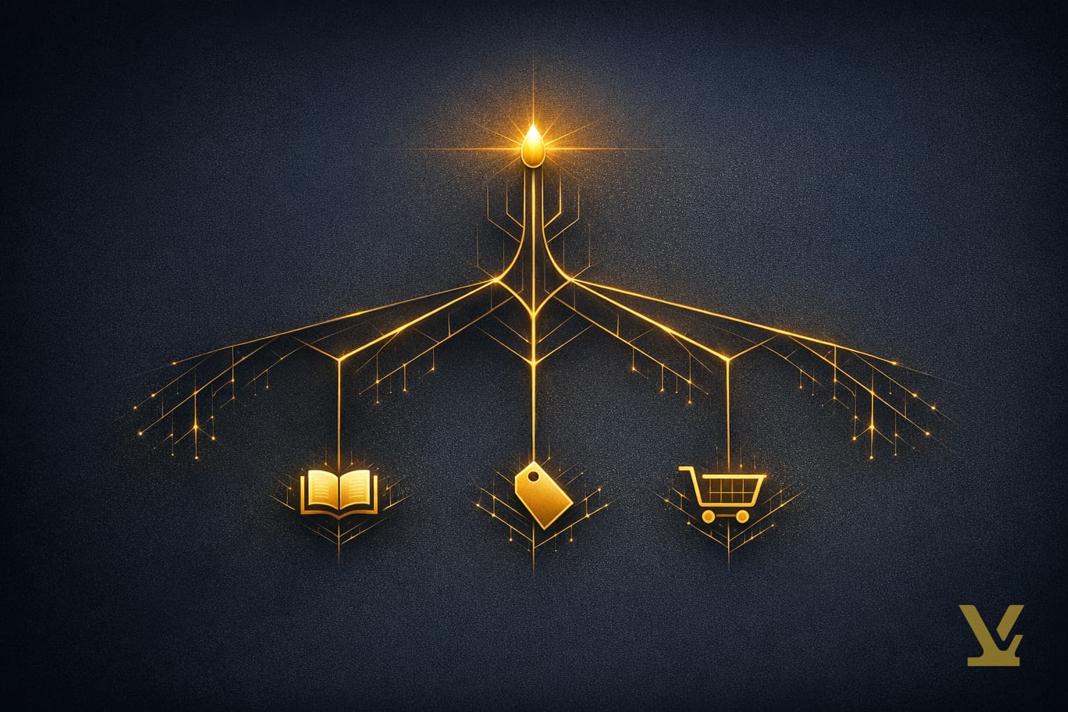 Abstract decision tree illustration with four branches representing the four types of keywords.