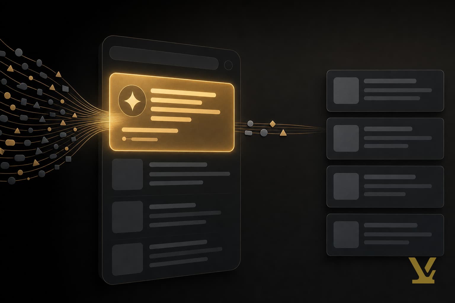 Diagram of AI answer box filtering search queries away from website clicks