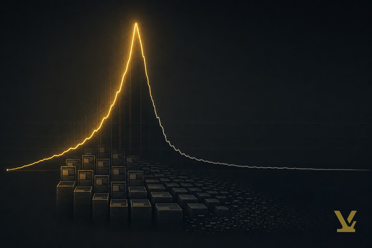 Line chart of a 5x programmatic SEO traffic spike collapsing to a low baseline