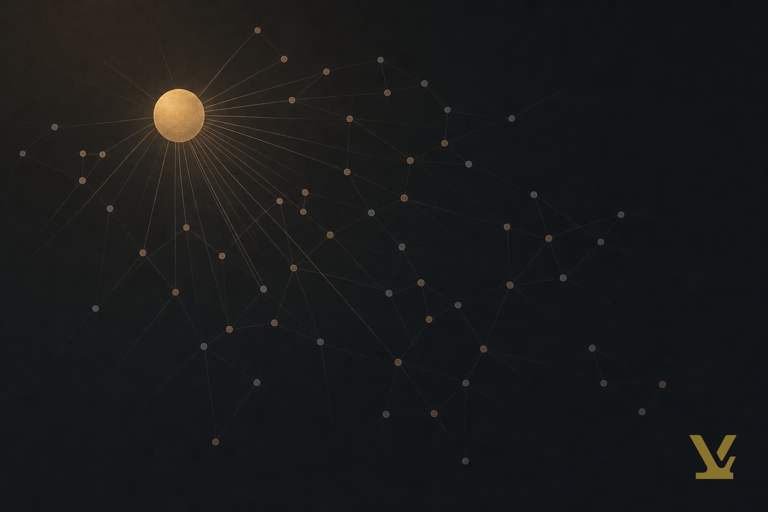 Network diagram where one oversized node dominates a cluster of smaller linked nodes
