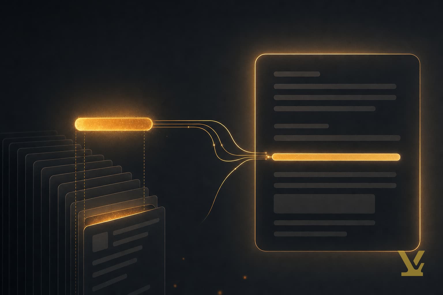 Diagram of one quotable claim moving from source documents into an AI answer panel